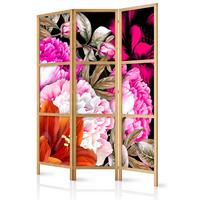 PARAVENT Japanischer 3-tlg 135x172 cm Bunte Blumen - Multicolor, Holz/Textil (135/172/3cm) - Muralo