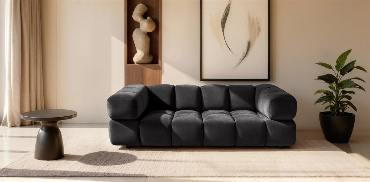 SOFA 3-sitzer Blanche In Bluvel - Schwarz, Holzwerkstoff/Textil (240/70/96cm) - Fun Möbel