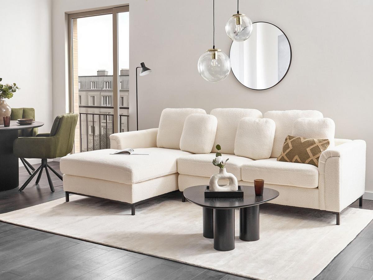 ECKSOFA 4-Sitzer Bouclé Weiß rechtsseitig Oslo - Schwarz/Weiß, Textil (270/151cm) - Beliani