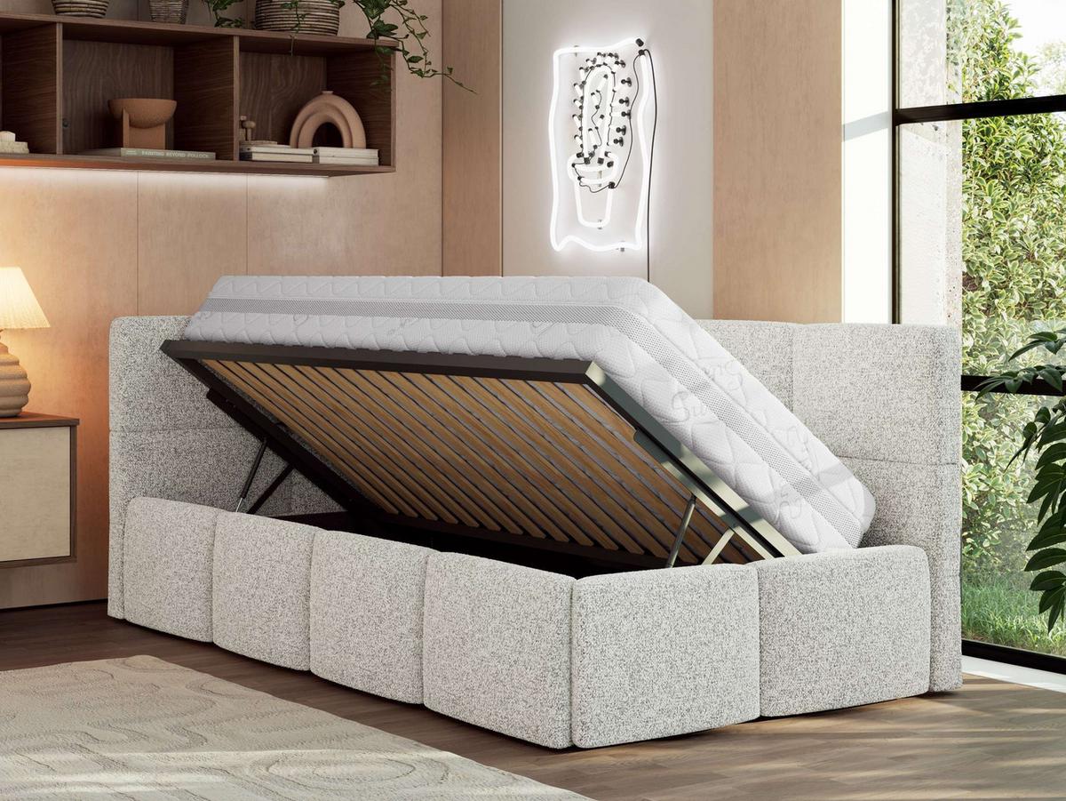 JUGENDBETT ARVO 90/200 - Hellgrau Strukture - Pocket-Matratze - Links Seite - Hellgrau, Textil (90/200cm) - MKS