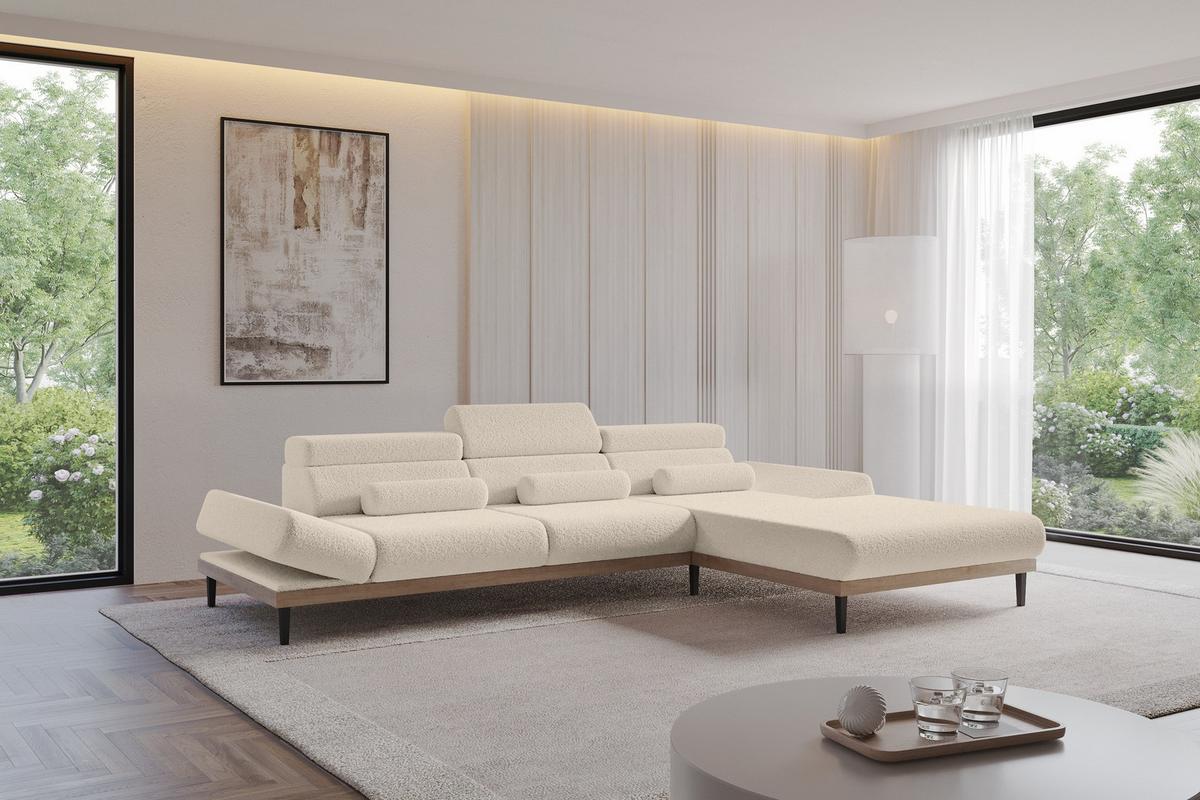 ELEKTRISCHES ECKSOFA Rechts MONA 316x205x85 Dunkelbeige Bouclé - Cappuccino, Holzwerkstoff/Textil (316/205cm) - ALTDECOR
