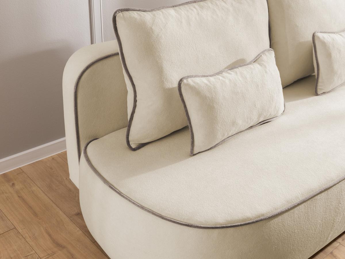 KINDERSOFA Vero im modernen und abgerundeten Design mit Schlaffunktion und Bettkasten aus Beige Plüschstoff mit tauper Paspel - Beige/Schwarz, Holz/Kunststoff (210/90/98cm) - S-Style Möbel