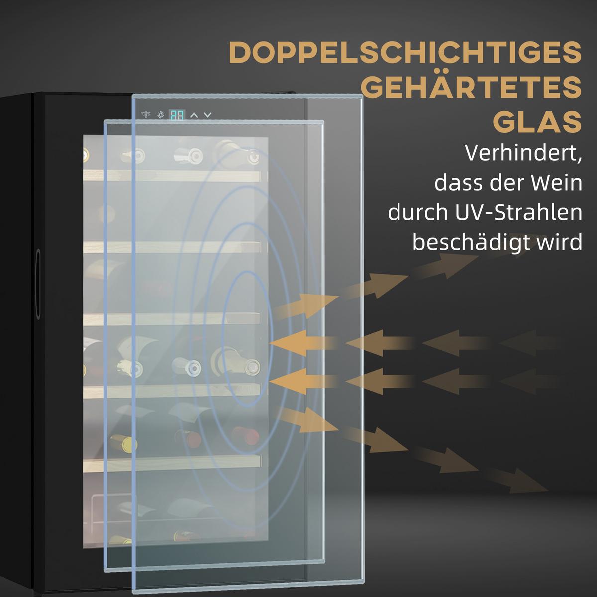 WEINKÜHLSCHRANK Metall Hartglas Schwarz - Schwarz, Metall (45/75/43cm) - HOMCOM