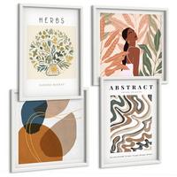 BILDER SET 4er Set - 50x50 cm & 40x60 cm Weißer Rahmen - Boho-Ästhetik, Pastellposter - Weiß, Kunststoff (50/50cm) - TULUP