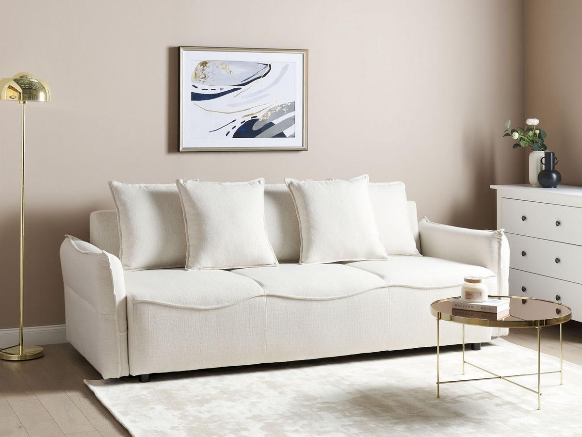 3-SITZER-SCHLAFSOFA cremeweiß mit Stauraum Krama - Schwarz/Weiß, Textil (225/62/93cm) - Beliani