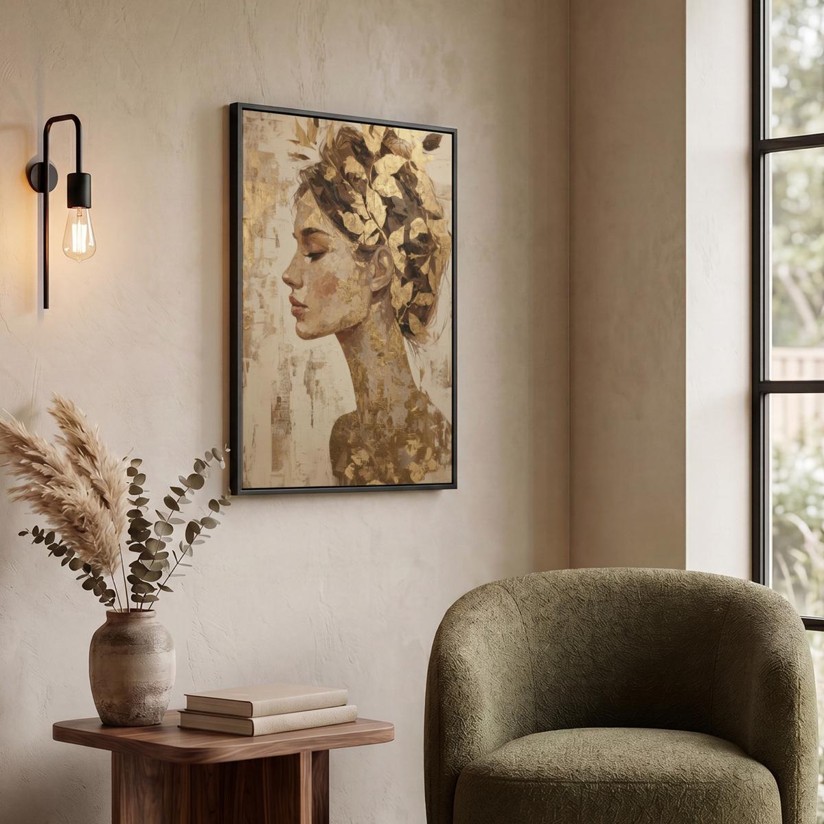 LEINWAND Bilder mit Rahmen - Frau - Gold - Abstrakt - Textur - 50x70 - Goldfarben, Textil (50/70cm) - MuchoWow
