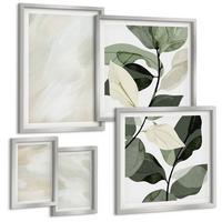 BILDER SET 5er Set - 50x50 cm & 20x30 cm & 40x60 cm Silberner Rahmen - Leuchtende, abstrakte Boho-Farben - Silberfarben, Kunststoff (40/60cm) - TULUP