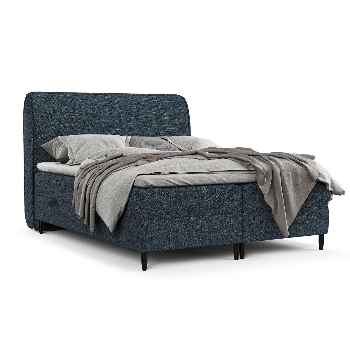 BOXBETT Lunaro 160/200 cm Marineblau im Modesto Stoff - Schwarz/Dunkelblau, Holz/Holzwerkstoff (160/200cm) - AltaBeds