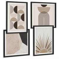 BILDER SET 4er Set - 50x50 cm & 40x60 cm Schwarzer Rahmen - Abstrakte beige und braune Formen - Schwarz, Kunststoff (50/50cm) - TULUP