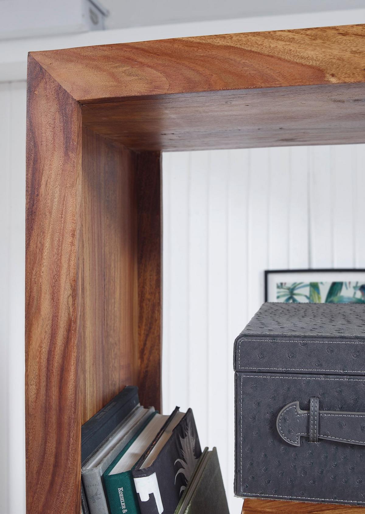 BÜCHERREGAL – NAKO, Naturholz, 90x180 cm, Landhausstil, mit Ablagefächern - Braun, Holz (90/180/35cm) - KADIMA DESIGN