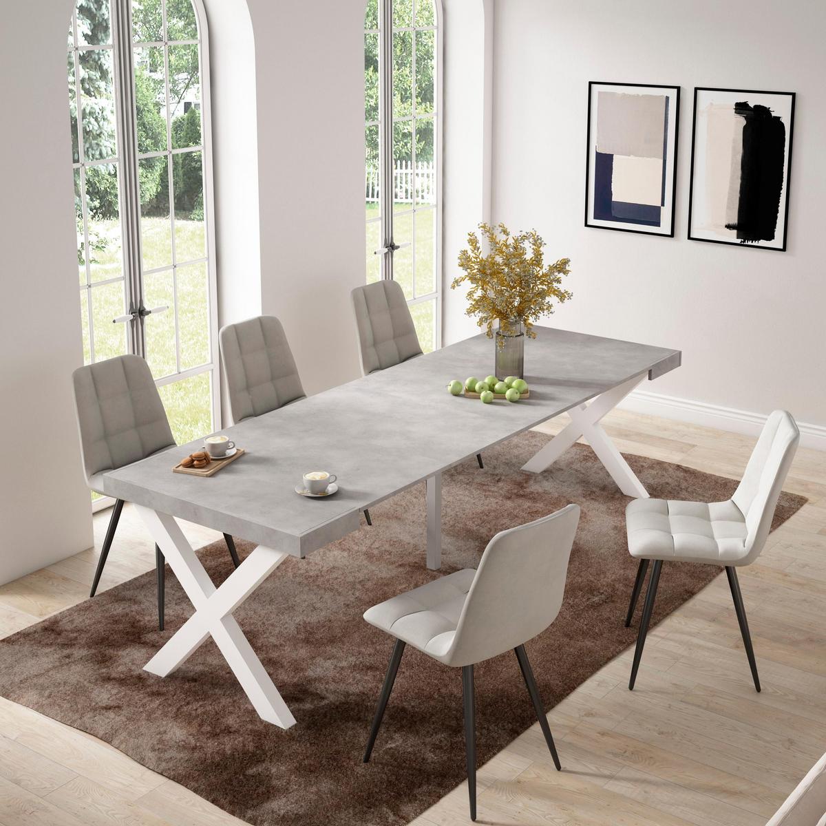 KONSOLENTISCH ausziehbar 58 bis 262cm, für 12 Gäste, zementgrau, 90/58/73cm - Grau, Holzwerkstoff (90/262/73cm) - Skraut Home