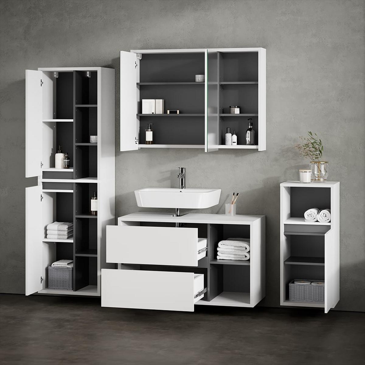 BADMÖBEL-SET Vomano Weiß 4 Teile - Weiß, Holzwerkstoff (45/100/60cm) - Livinity®