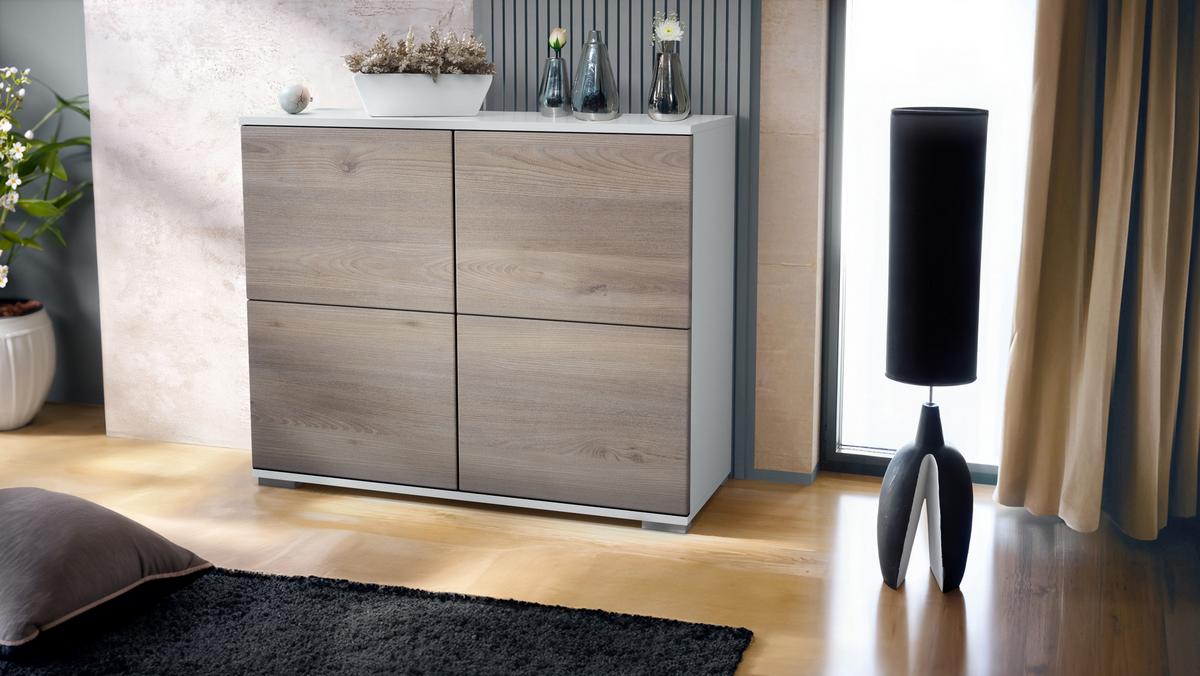 KOMMODE Rova Eiche Nordic - Silbereichenfarben, Holzwerkstoff (92.5/75.5/35cm) - Vladon