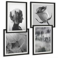 BILDER SET 4er Set - 50x50 cm & 40x60 cm Schwarzer Rahmen - Waldnebelporträt einer Frau - Schwarz, Kunststoff (50/50cm) - TULUP