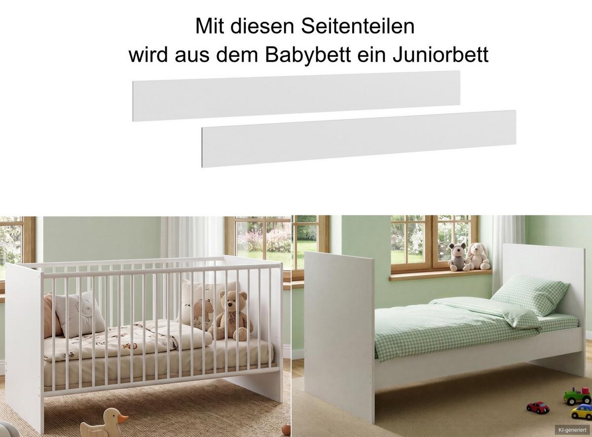 BABYBETT-SEITENTEILE B139/H15/T2 cm für Umbau zum Juniorbett, passend zum Babyzimmer Weiß & Eiche Dekor (22811,22812,22813) / 22814-01 - Weiß, Holzwerkstoff - luma-home