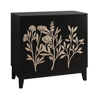 SIDEBOARD 80 cm Schwarz MDF mit 2 Türen, geschnitzter Front und verstellbaren Regalen - Schwarz, Holzwerkstoff (80/76/38cm) - Urban Meuble