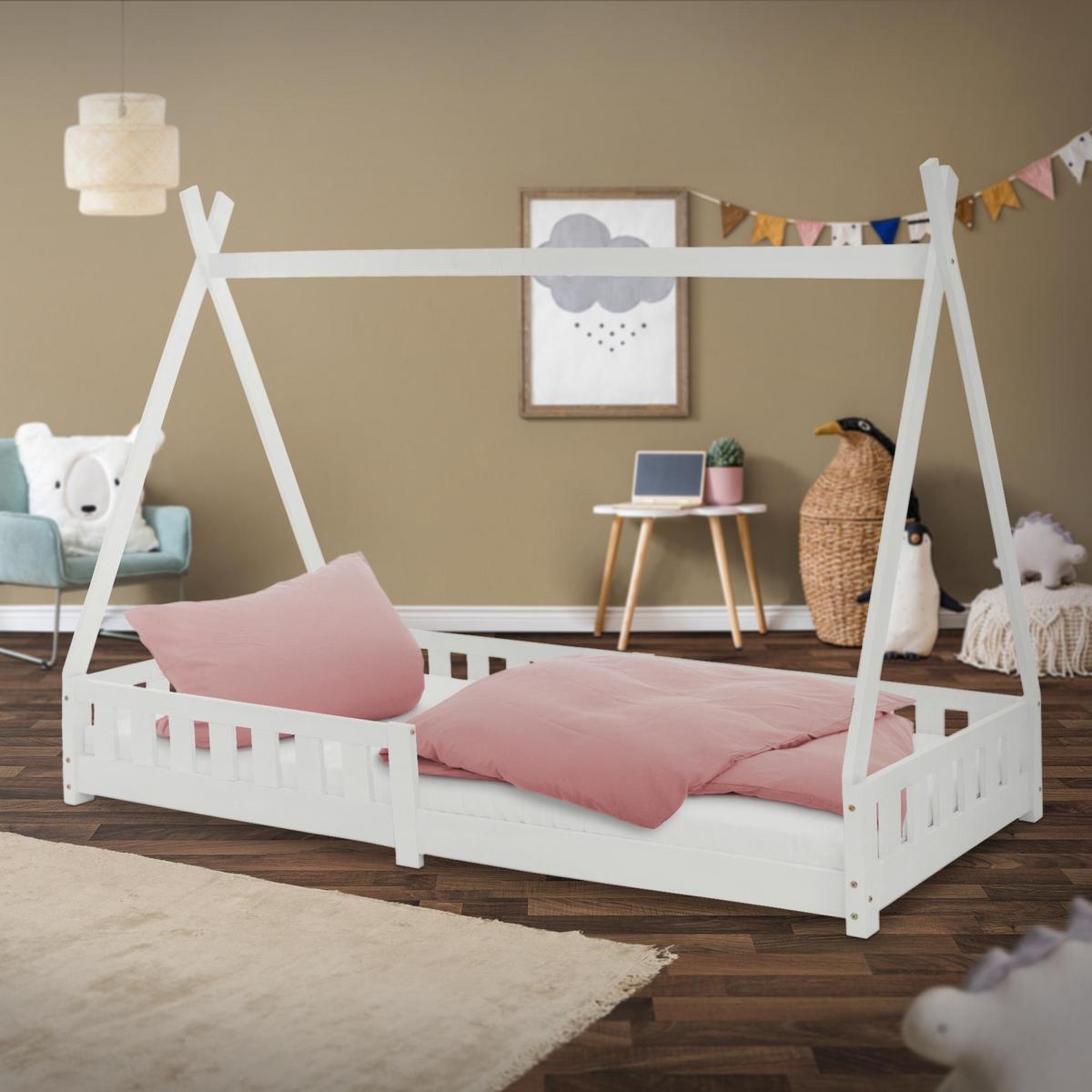 KINDERBETT Tipi mit Matratze 90x200 cm Weiß - Weiß, Holz (90/200cm) - ML-DESIGN