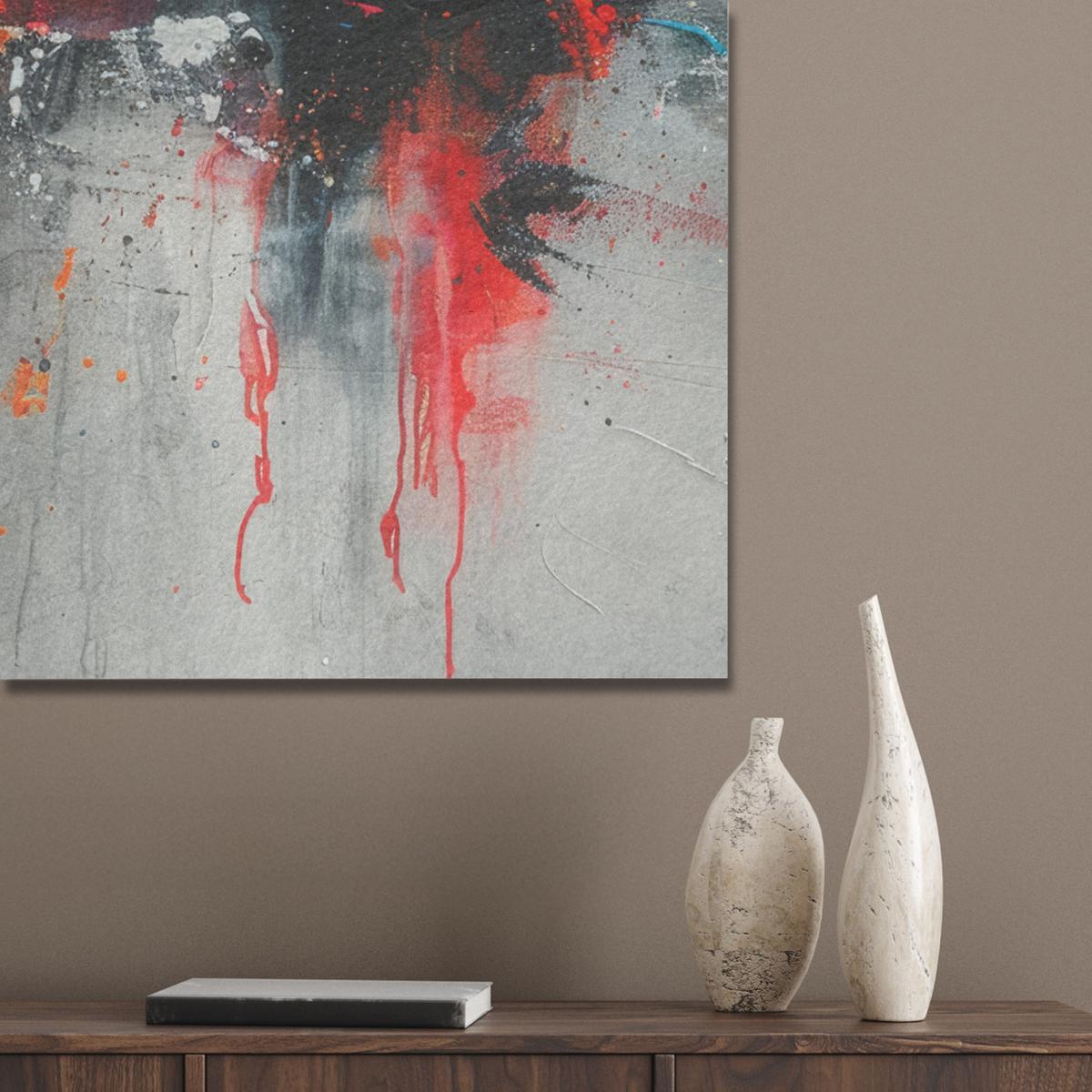AKUSTIKBILD Moderne Kunst - Orange - Grau - Abstrakt Wandbilder 60x80 cm - Hellgrau, Kunststoff (60/80/0.9cm) - MuchoWow