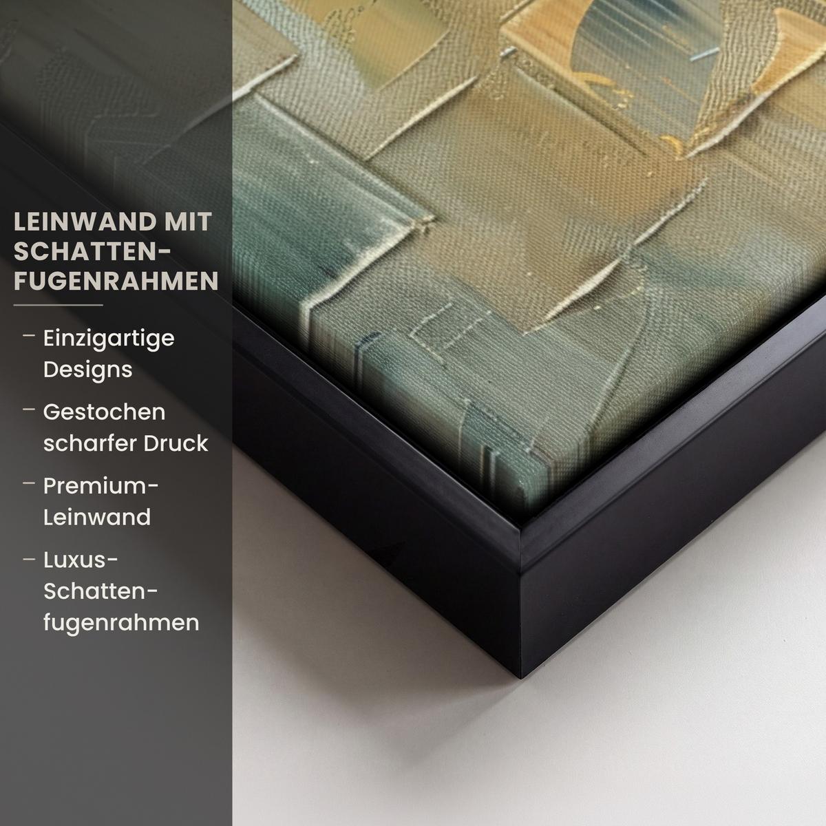 LEINWAND Bilder mit Rahmen - Baum - Abstrakt - Natur - Kunst - 70x100 - Goldfarben, Textil (70/100cm) - MuchoWow