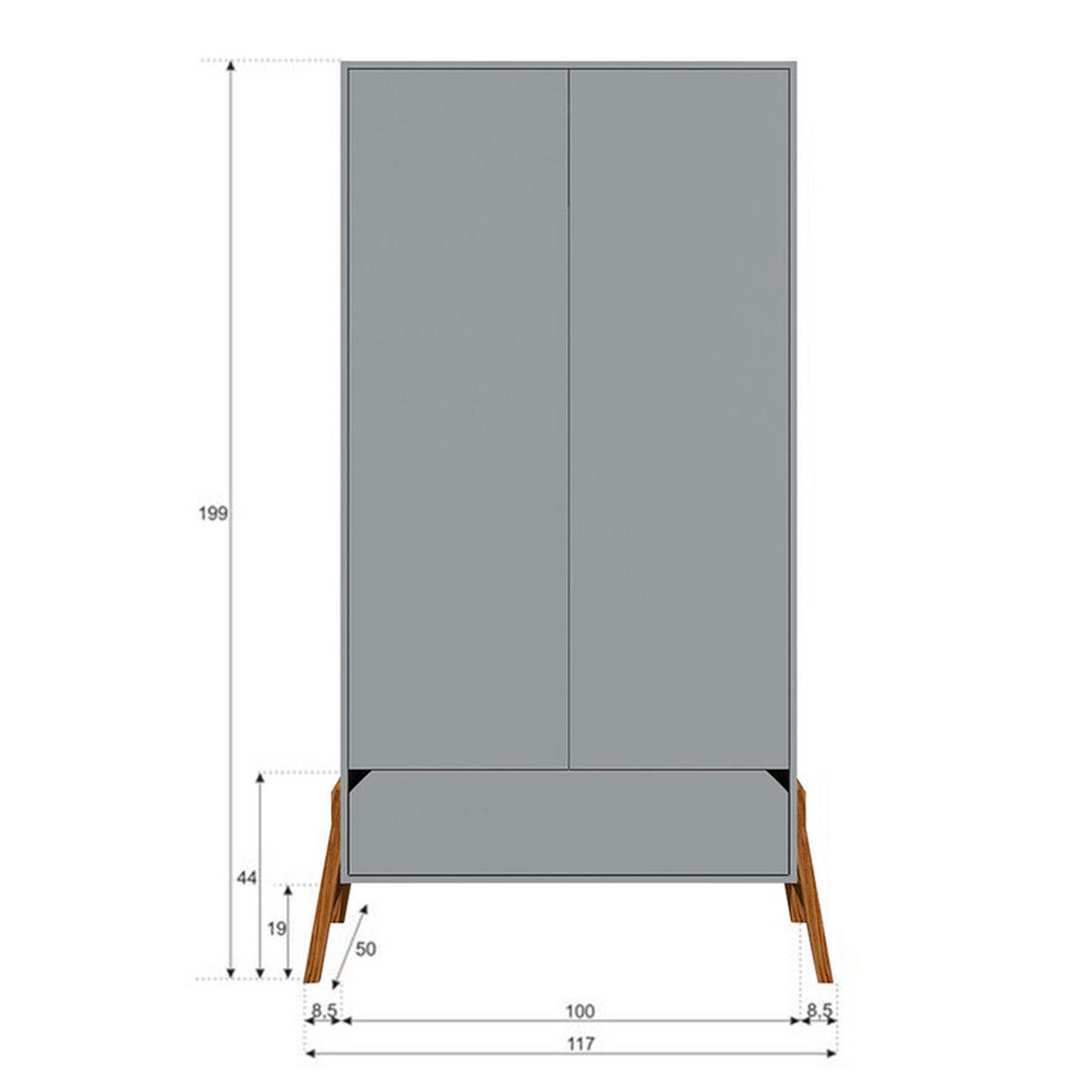 SCHRANK 2 Türen Grau - Grau, Holzwerkstoff (117/199/50cm) - Petits-meubles