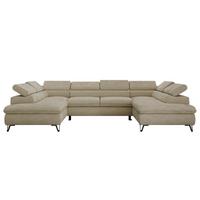 WOHNLANDSCHAFT PABLO U Schenille glatt Beige - Beige/Schwarz, Textil/Metall (346/76/208cm) - MKS