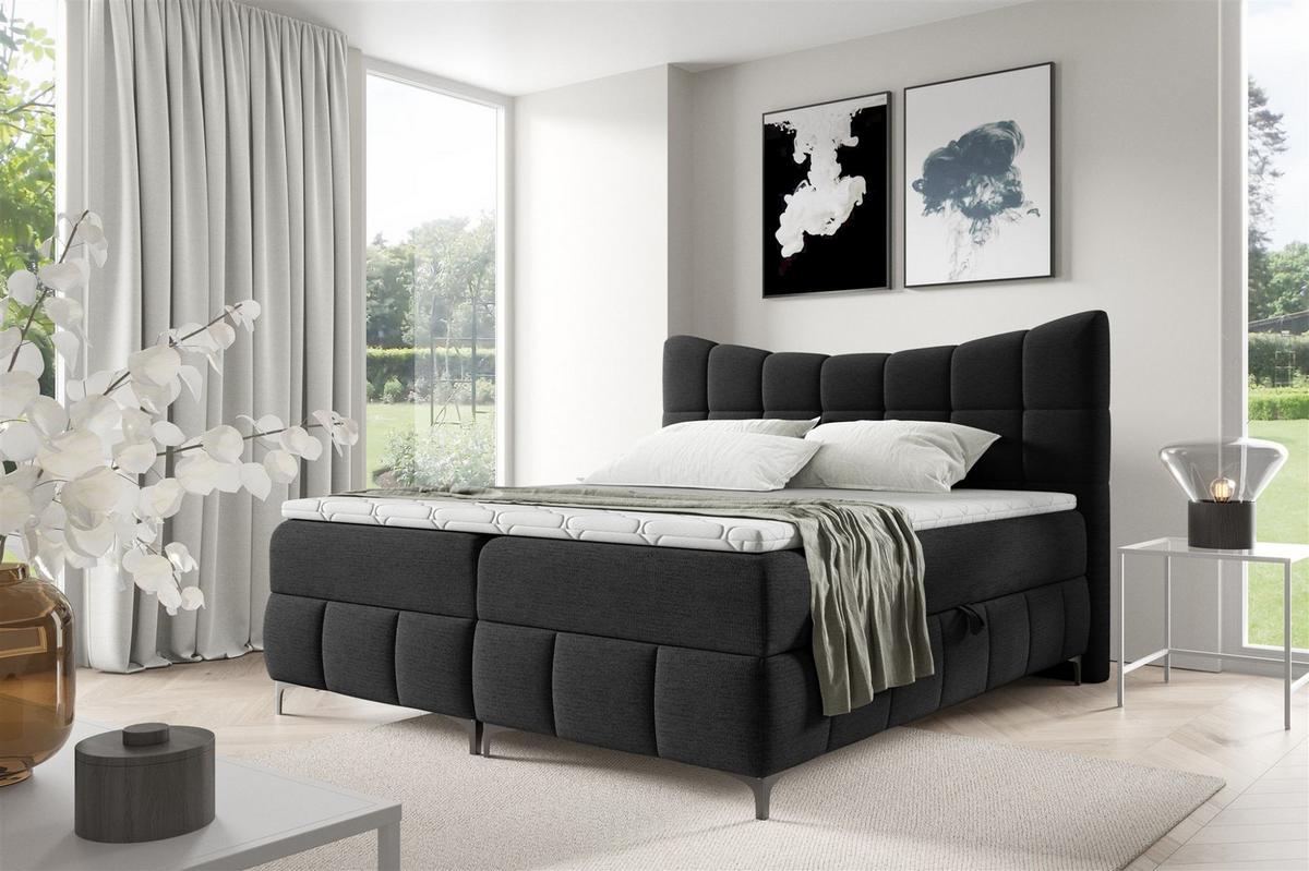 BOXBETT Charles Premi.. In Aragon - Schwarz, Holzwerkstoff/Textil (200/200cm) - Fun Möbel