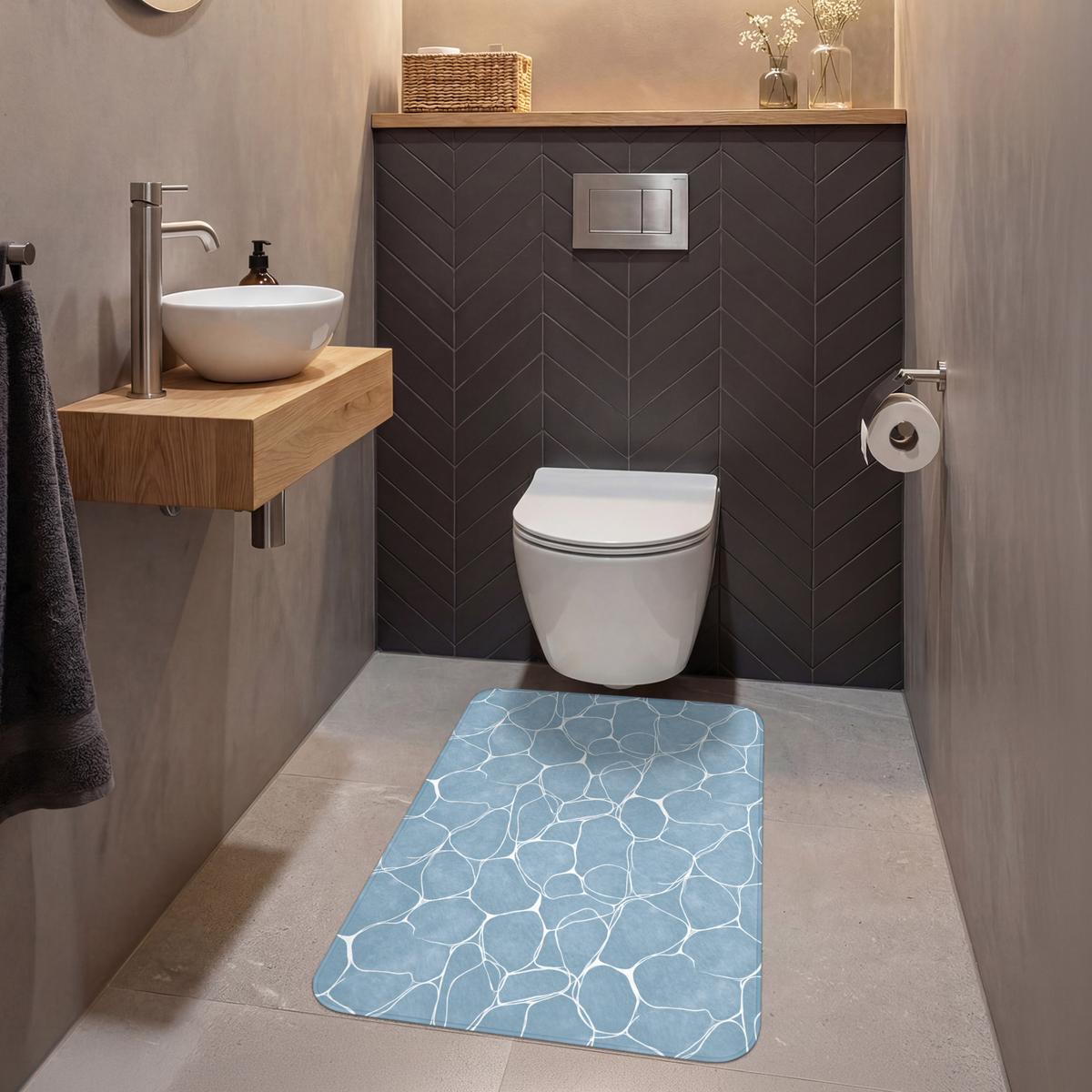 WC-VORLEGER Organisch - Muster - Blau Toilettenvorleger 60x90 cm - Hellblau, Textil (60/1cm) - OnlyWow