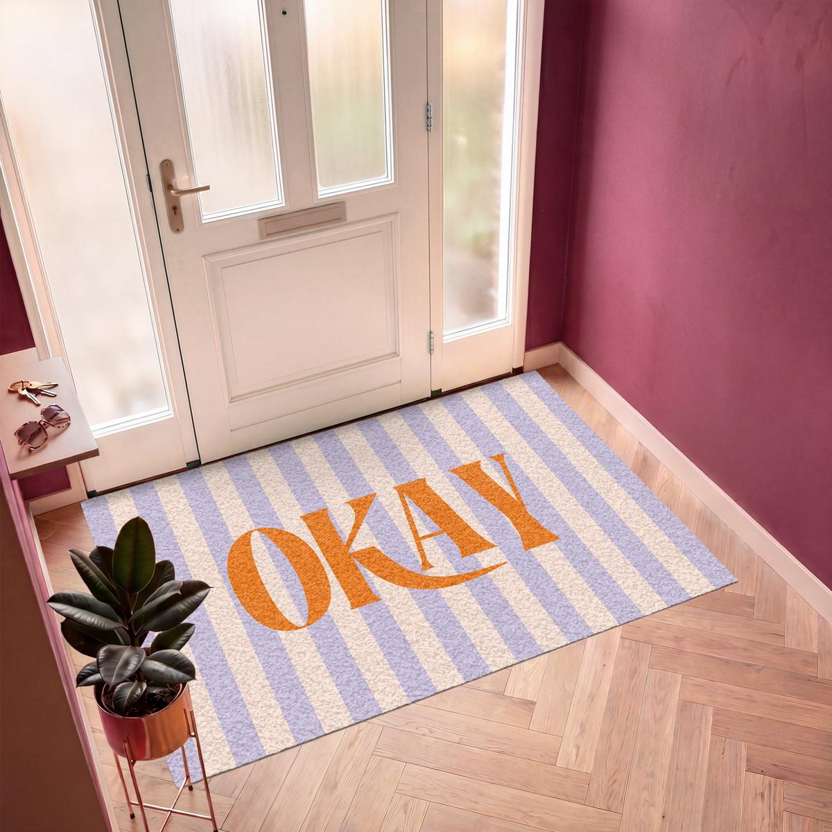 FUSSMATTE Lila – Orange – Streifen – Okay 180x120 cm - Flieder, Kunststoff (180/0.4cm) - MuchoWow