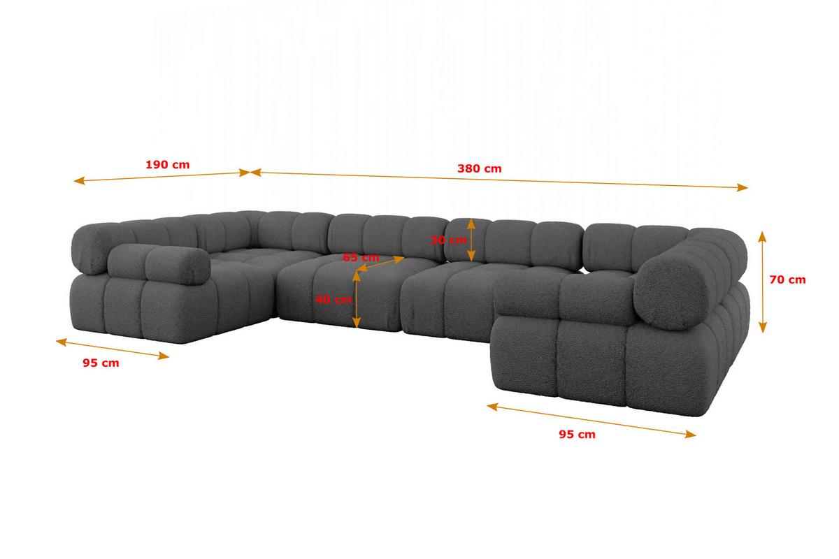 WOHNLANDSCHAFT modulares Sofa Birno-U2 - 380x190x70 cm Grau Bouclé - Grau, Holzwerkstoff/Textil (380/70/190cm) - ALTDECOR