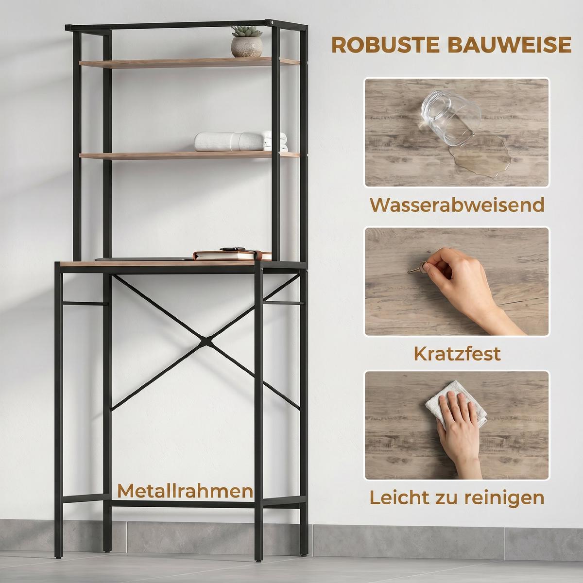 WASCHMASCHINENREGAL Metall Spanplatte Braun und Schwarz - Schwarz/Braun, Holzwerkstoff/Metall (40/161.8/67cm) - HOMCOM