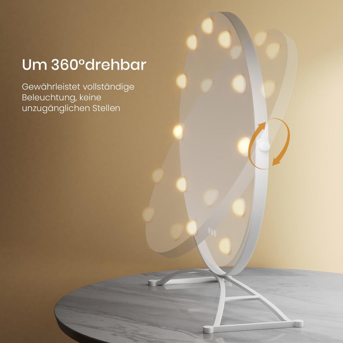 SCHMINKSPIEGEL Runder mit Beleuchtung, Weiß, ф50 cm - Weiß, Glas (50/50/6cm) - EMKE