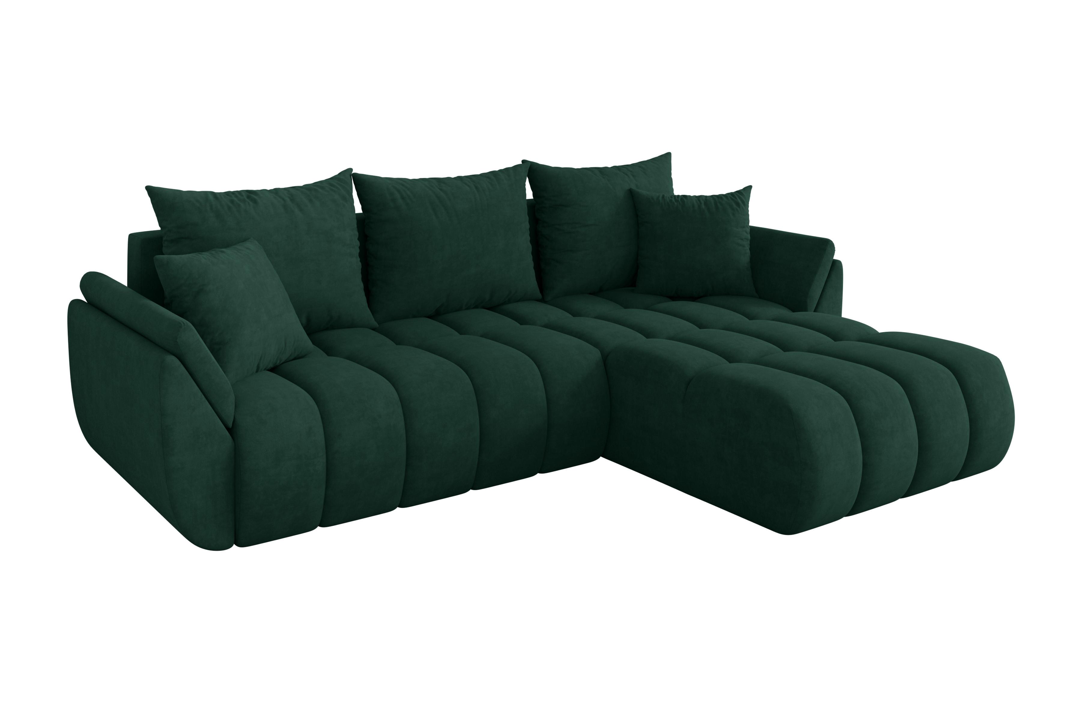 ECKSOFA mit Schlaffunktion Ottomane Rechts TOKO-L-v1 277x194x86 Grün Velours - Schwarz/Grün, Holzwerkstoff/Kunststoff (277/194cm) - ALTDECOR
