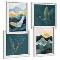 BILDER SET 4er Set - 50x50 cm & 40x60 cm Weißer Rahmen - Abstrakte Kranichberge - Weiß, Kunststoff (50/50cm) - TULUP