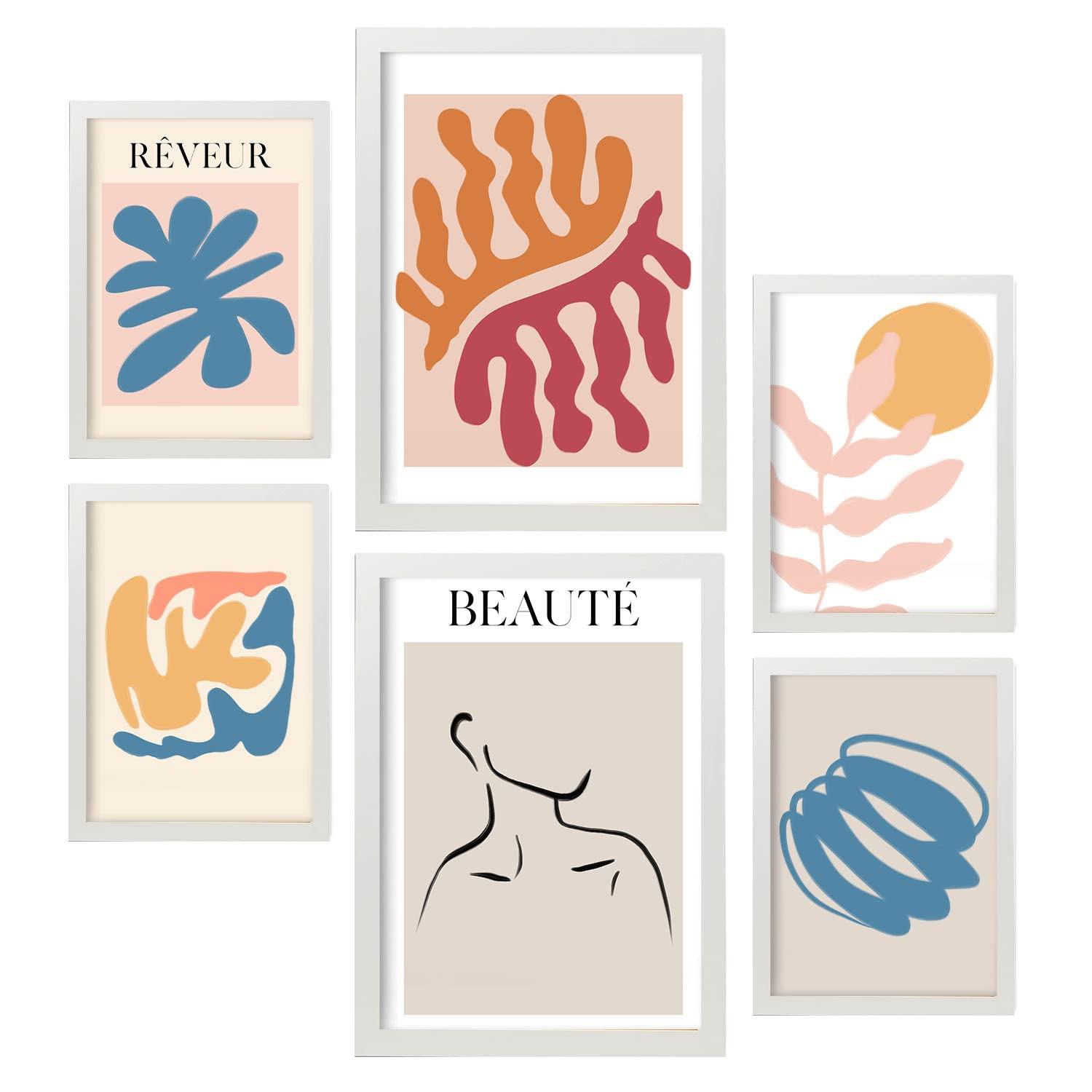 POSTER Set Mit 6 Orange Und Blauen Sammlung A3 & A4 Weißer Rahmen - Weiß, Papier (29/3cm) - Nacnic