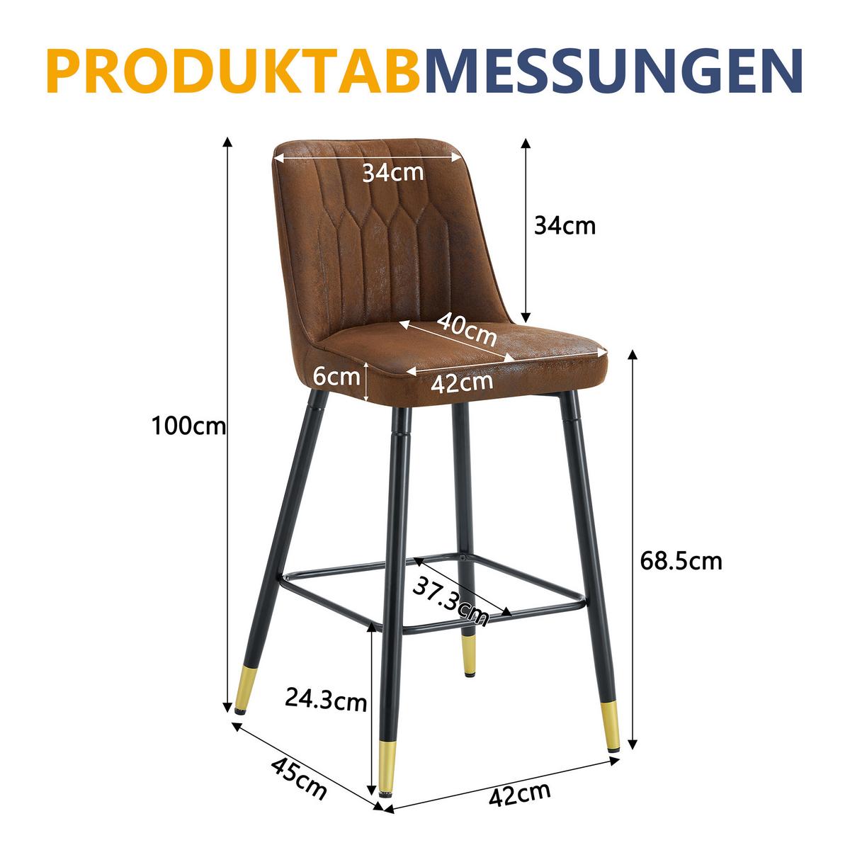 BARHOCKER 2er set stoff metall mit fußstütze - Braun, Textil (42/100/45cm) - Urban Meuble