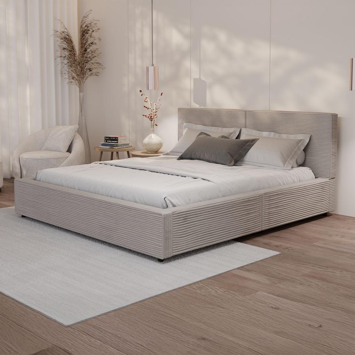 POLSTERBETT Salerno Cord taupe 180x200 cm - Taupe, Textil (180/200cm) - Juskys
