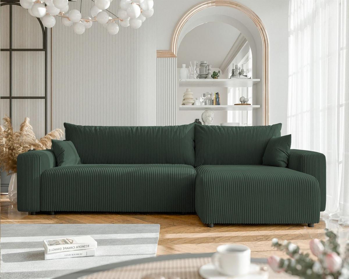 ECKSOFA Luna Max Mit Schlaffunktion - Grün, Holzwerkstoff/Textil (145/278cm) - Fun Möbel