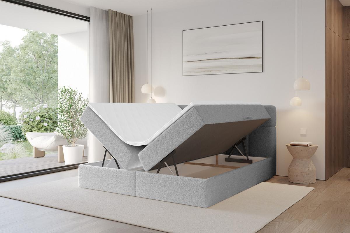 BOXBETT mit Matratze H4 - FAMA - 160x200 cm Hellgrau Quelle - Hellgrau, Holzwerkstoff (160/200cm) - ALTDECOR