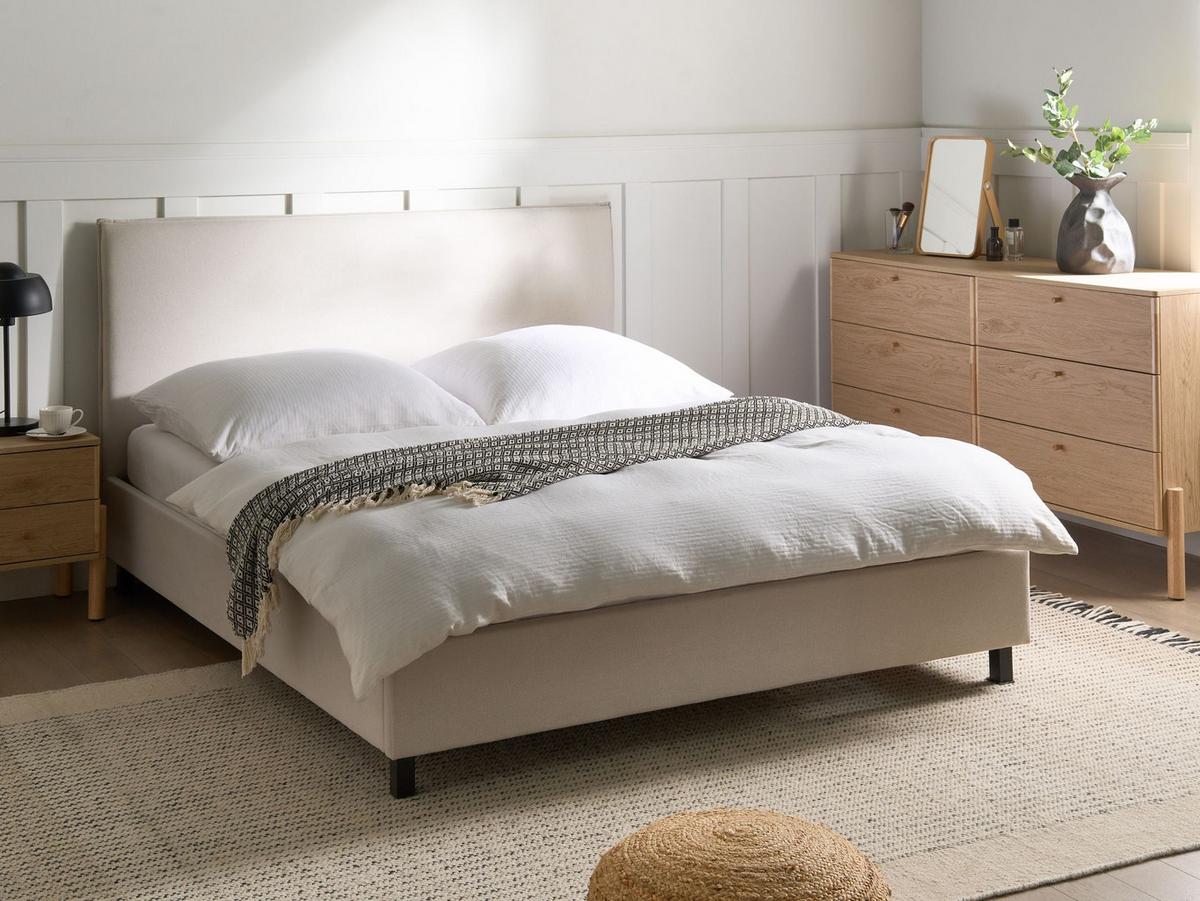 BETT mit Lattenrost 160/200 cm Stoff Beige Sennez - Beige, Textil (160/200cm) - Beliani