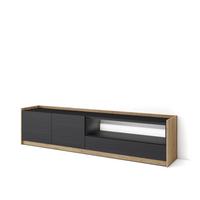 LOWBOARD, Schwarz und Eiche, 207/37/50cm, mit Led - Schwarz, Holzwerkstoff (207/50/37cm) - Skraut Home