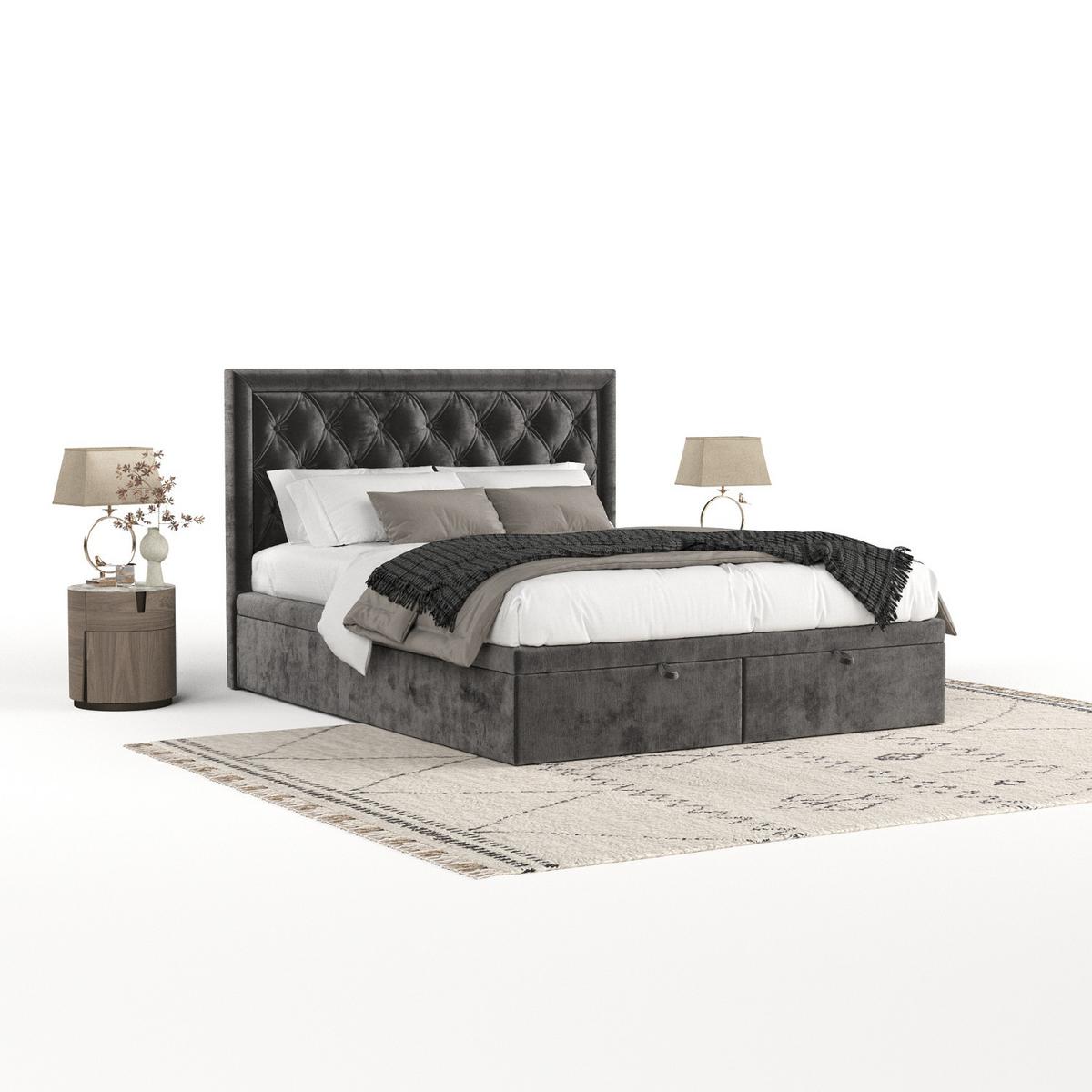 POLSTERBETT Nicobar mit Stauraum 160/200 cm Stahl im Lotta Stoff - Graphitfarben/Schwarz, Holz/Holzwerkstoff (160/200cm) - AltaBeds