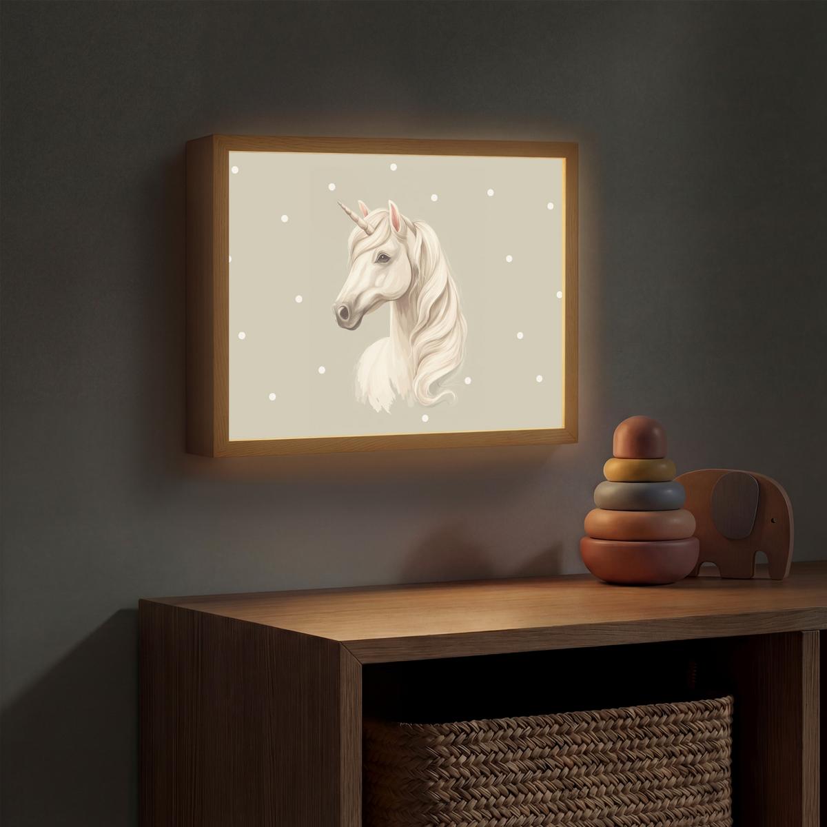 NACHTTISCHLAMPE MIT AKKU Einhorn - Weiß - Punkte 40x30 cm - Taupe, Holzwerkstoff (8/40/30cm) - OnlyWow