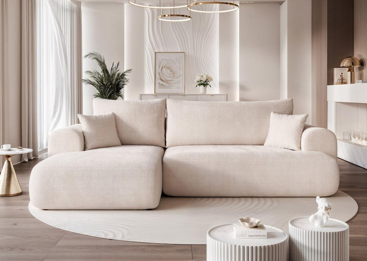 ECKSOFA BLOOM Links mit Schlaffunktion und Bettkasten Creme - Creme, Kunststoff/Textil (263/150cm) - Idohome