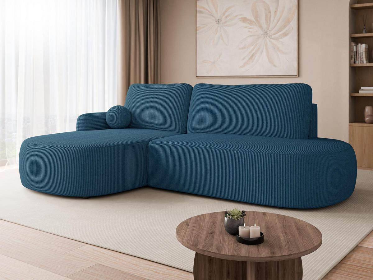 ECKSOFA Loridu O Cord, Seite: Links - Blau/Schwarz, Holz/Kunststoff (274/174cm) - MIRJAN24