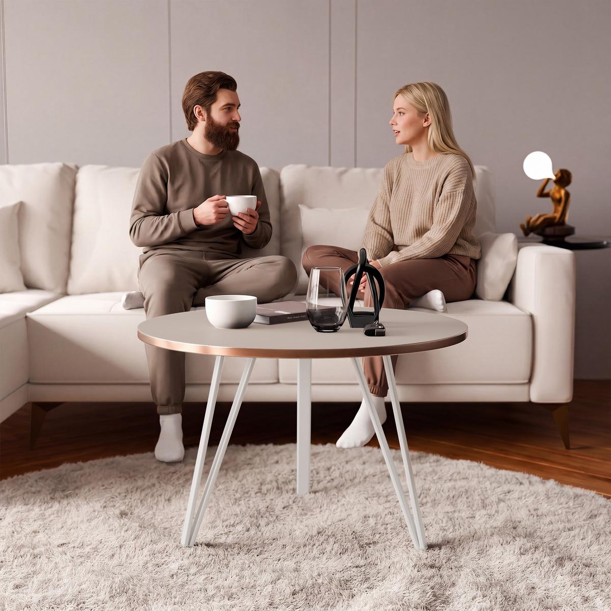 COUCHTISCH RIO mit goldener Kante – Kaschmir - Kaschmir/Weiß, Holzwerkstoff/Metall (67/67/45cm) - Idohome