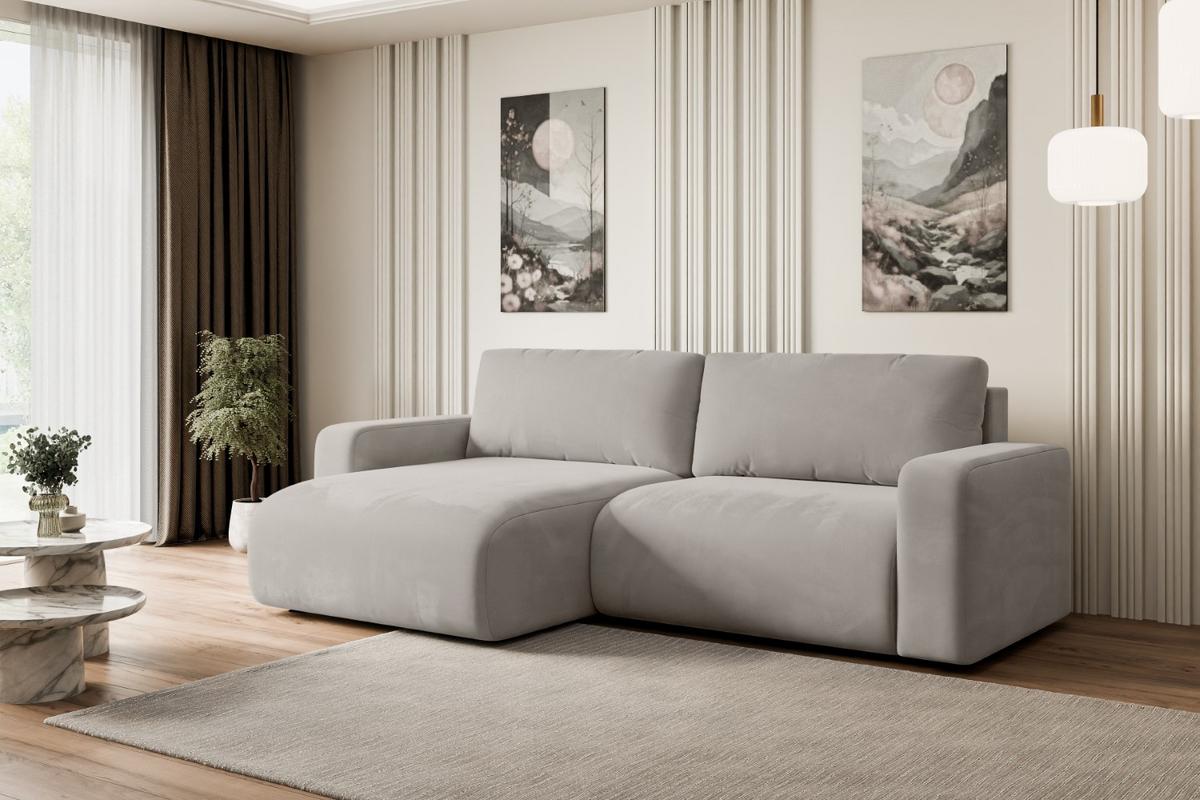 ECKSOFA mit Schlaffunktion und Bettkasten KLEEA-L - 247x143x83 cm Hellbraun Velours - Hellbraun/Schwarz, Holzwerkstoff/Kunststoff (247/143cm) - ALTDECOR