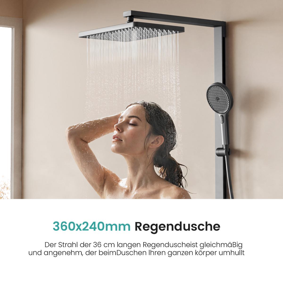 ÜBERKOPFBRAUSESET mit Thermostat 3 Auslässe Anthrazit 105/40,1/57,3 cm - Anthrazit, Metall (40/105/57cm) - EMKE