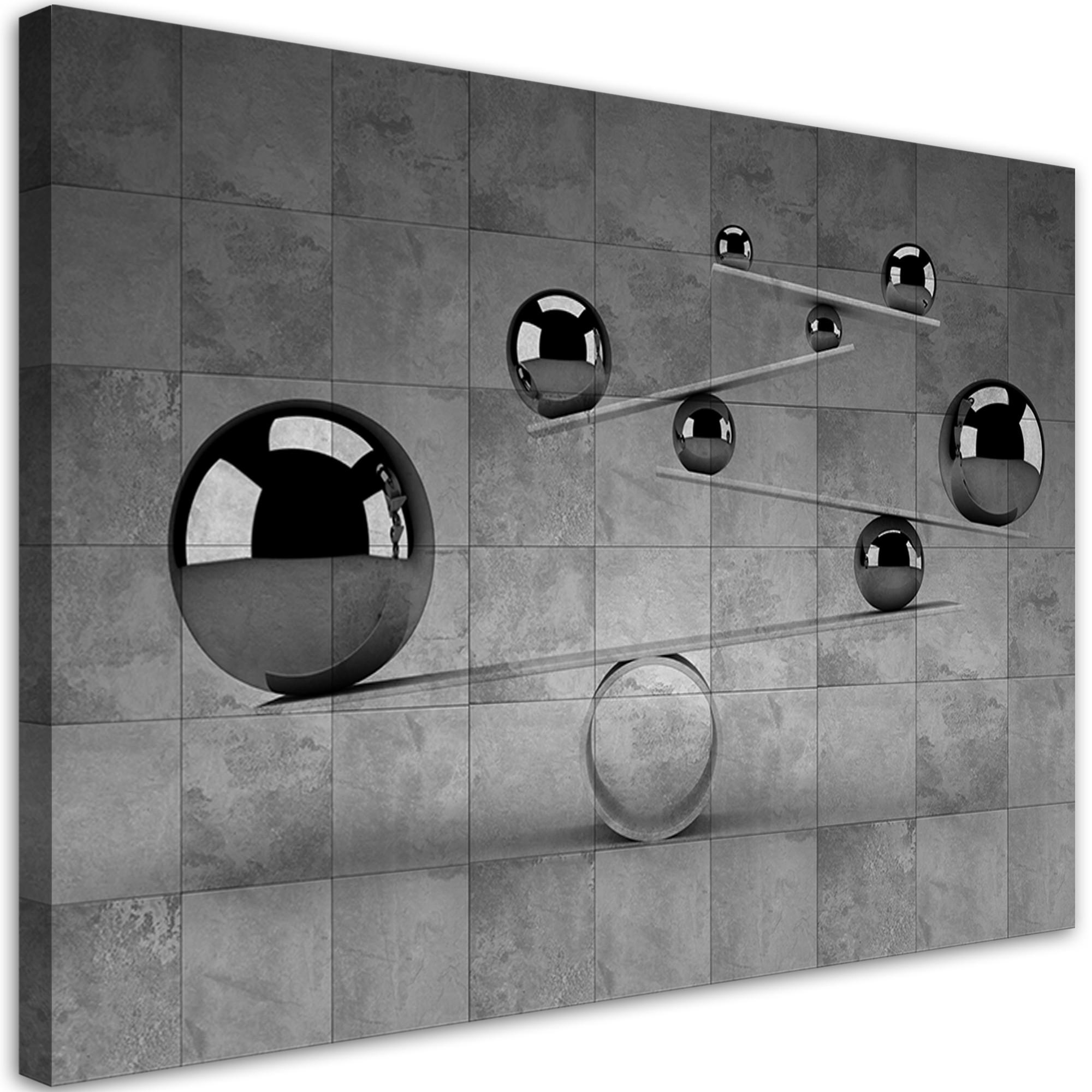 WANDBILD kugeln 3d silber - Schwarz, Textil (60/40cm) - Feeby