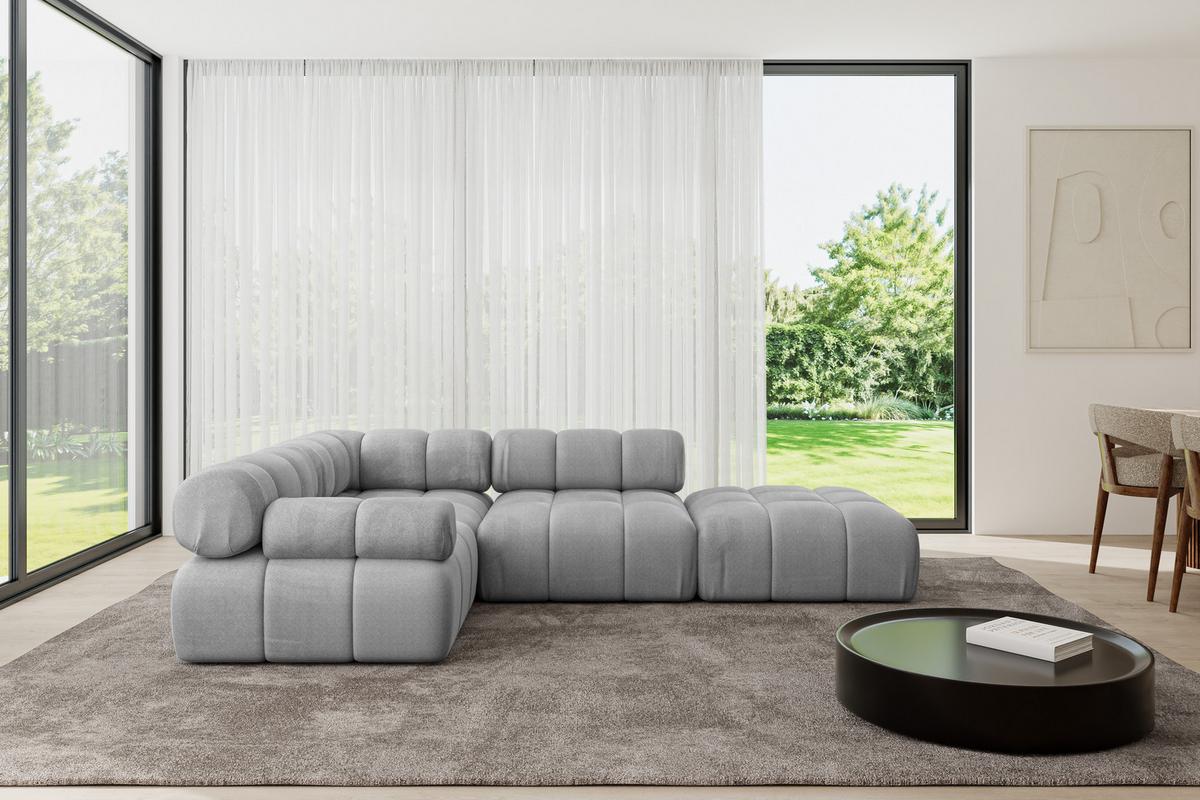 ECKSOFA modulares Sofa Felto-L1 - 285x190x70 cm Hellgrau Velours - Hellgrau, Holzwerkstoff/Textil (285/190cm) - ALTDECOR