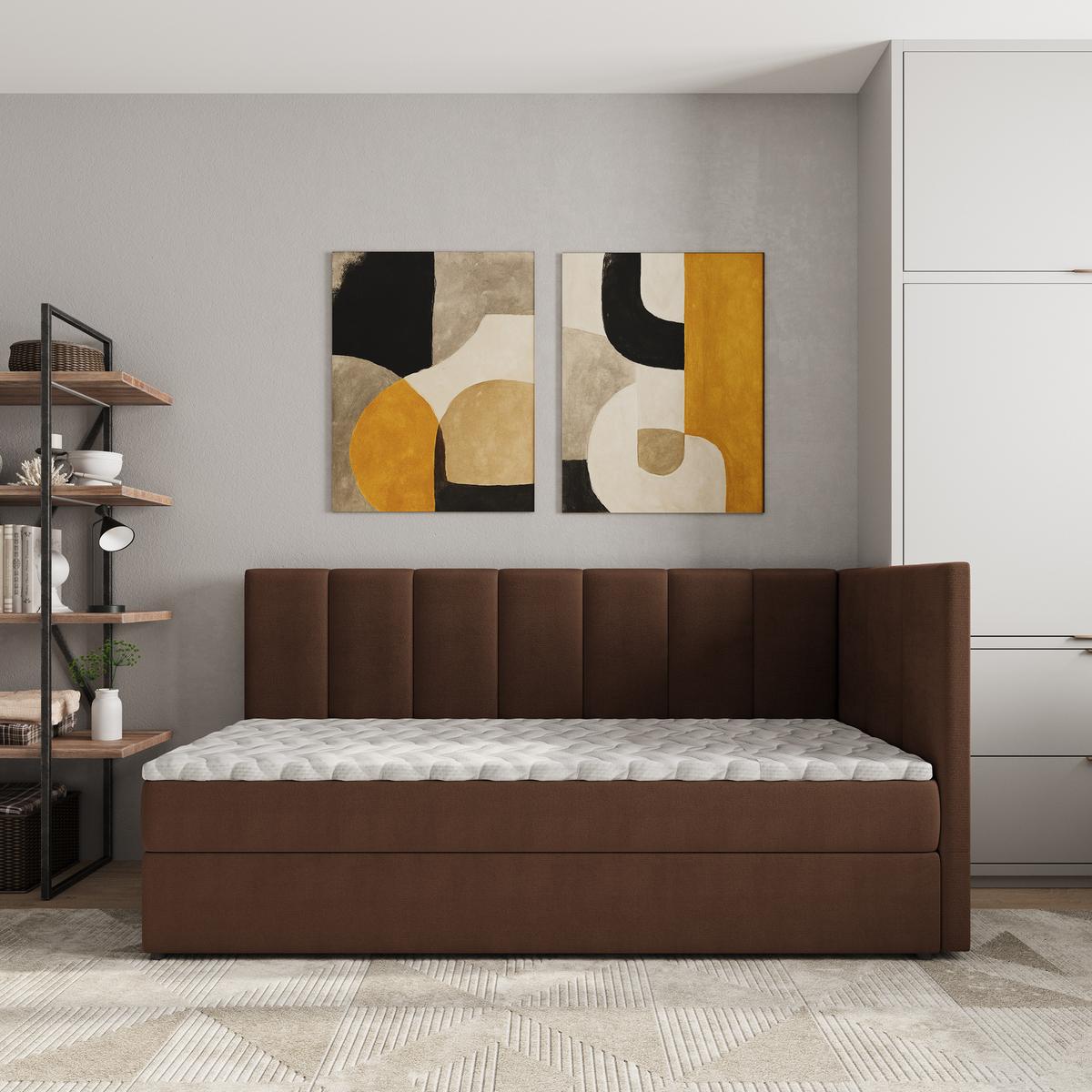BOXBETT BEVE 90x200 cm mit Matratze und Topper, H2+H3 - Braun - Braun, Holz (90/200cm) - MASSENO